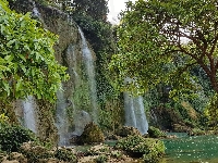 Skały, Ban Gioc Waterfall, Wodospad, Wietnam, Drzewa