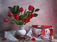 Czerwone, Wazon, Tulipany