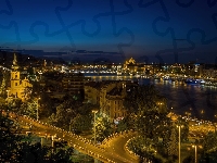 Most, Miasto, Domy, Węgry, Rzeka, Nocą, Budapeszt