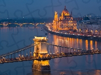 Parlament, Budapeszt, Łańcuchowy, Węgry, Most, Dunaj, Noc