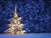 Śnieg, Choinka, Światła, Święta