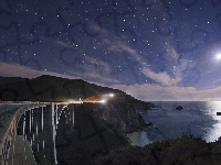 Światło, Kalifornia, Most Bixby, Noc, Księżyca