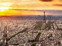 Wieża Eiffla, Paryż, Miasto, Zachód słońca