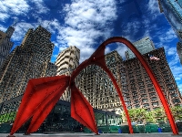 Chicago, Rzezba, Czerwona, Wieżowce, USA, HDR