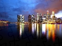 Wieżowce, Singapur, Zatoka Marina, Noc