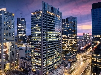 Polska, Wieżowce, Warszawa, Światła, Ulice