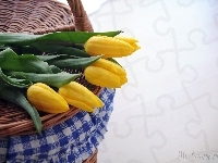 Żółte, Koszyk, Wiklinowy, Tulipany