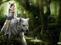 anime, wilk, Mononoke hime, Księżniczka Mononoke, dziewczyna