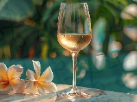 Kompozycja, Wino, Kieliszek, Plumeria, Kwiaty