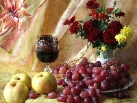 Winogrona, Wino, Bukiet, Chryzantem, Jabłka