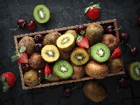 Truskawki, Skrzynka, Kiwi, Wiśnie