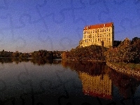 Woda, Drzewa, Zamek, Plumlov, Odbicie