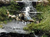 Skały, Wodospad, Helikopter
