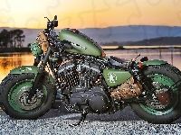Zielony, Motocykl, Harley-Davidson Sportster Iron 883, Wojskowy