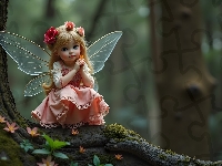 Drzewo, Mała, Lalka, Wróżka, Grafika AI, Skrzydła