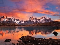 Wschód, Chile, Góry, Jezioro, Słońca