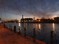 Woda, Nabrzeże, Miasto, Wschód Słońca, Gdańsk, Budynki