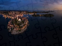 Chorwacja, Rovinj, Miasto, Wschód słońca, Morze Adriatyckie