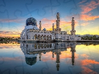 Zatoka Likas, Borneo, Malezja, Kota Kinabalu, Wschód Słońca, Meczet City Mosque