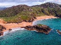 Hrabstwo Donegal, Irlandia, Góry, The Murder Hole Beach, Skały, Wybrzeże, Plaża, Morze