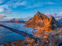 Niebo, Chmury, Zatoka, Góra, Eystrahorn, Morze, Islandia, Wybrzeże