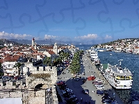 Nabrzeże, Morze, Trogir, Wycieczkowe, Miasta, Panorama, Statki