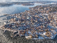 Zima, Vaxholm, Szwecja, Miasto, Z lotu ptaka, Wyspa