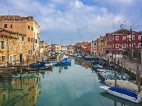 Łódki, Wenecja, Włochy, Wyspa Murano, Kanał, Domy