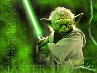 Yoda, napisy, Star Wars, zielony, laser