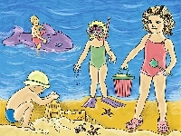 Zabawa, Dzieci, Plaża, Morze