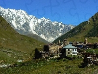 Zabudowania, Góry, Śnieg, Gruzja