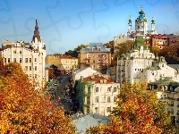 Zabudowania, Ulica, Miasteczko, Widok, Drzewa