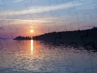 Zachód, Jezioro, Lasy, Słońca