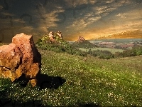 Zachód, Skały, Panorama, Góry, Lasy, Słońca