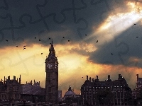 Zachód Słońca, Big Ben, Londyn, Promienie