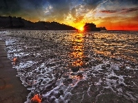 Zachód, Morze, Plaża, Słońca