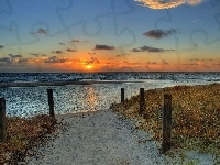 Zachód, Morze, Plaża, Słońca