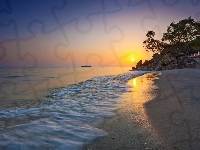 Zachód, Morze, Plaża, Słońca