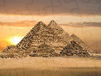 Zachód, Piramidy, Pustynia, Słońca