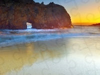 Zachód Słońca, Morze, Skały, Kalifornia