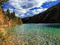 Zalesione, Jesień, Jezioro, Góry