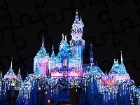 Światła, Disneyland, Zamek, Święta