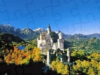 Jesień, Góry, Niemcy, Zamek Neuschwanstein, Lasy
