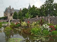 Jezioro, Zamek, Kwiaty