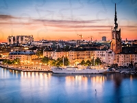 Kościół, Sztokholm, Szwecja, Zatoka Riddarfjärden, Statek, Budynki