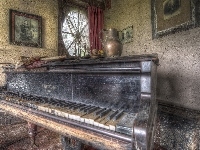 Zdjęcia, Pokój, HDR, Zaniedbany, Pianino, Dzban