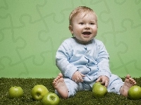Zielone, Uśmiechnięte, Dziecko, Jabłuszka