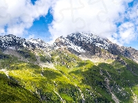 Góry, Zielone, Szczyty, Chmury, Stoki
