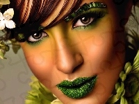 Zielony, Twarz, Kobiety, Makijaż