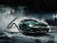 Zielony, Łańcuchy, Ford, Mustang, Noc